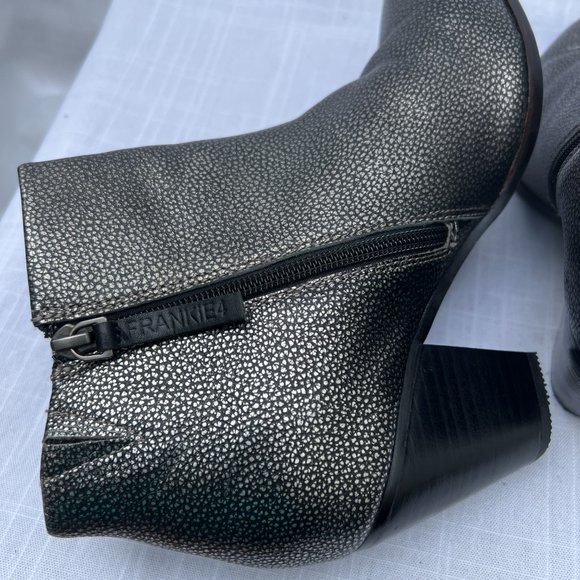 Frankie4 Ankle Booties Speckled Leather Side Zipper Cuban Heel Pewter Size 8½ - Picture 7 of 10